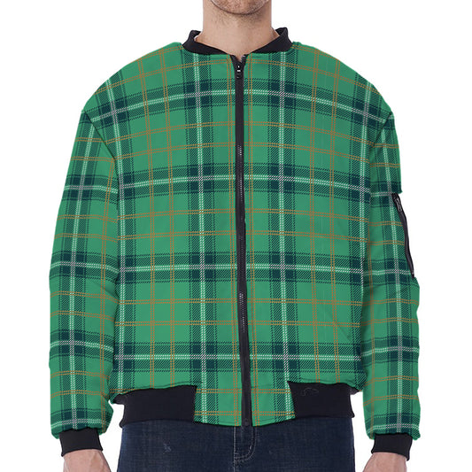 St. Patrick's Day Tartan Pattern Print Zip Sleeve Bomber Jacket