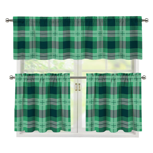 St. Patrick's Day Tartan Print 3 Piece Kitchen Curtains