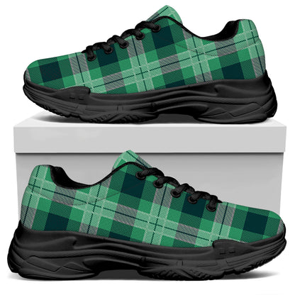 St. Patrick's Day Tartan Print Black Chunky Shoes