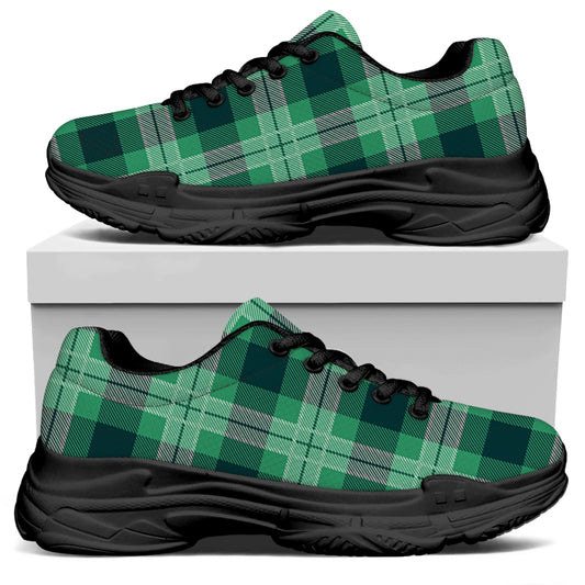 St. Patrick's Day Tartan Print Black Chunky Shoes