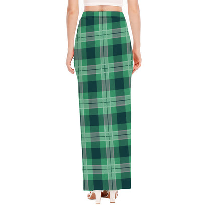 St. Patrick's Day Tartan Print High Slit Maxi Skirt