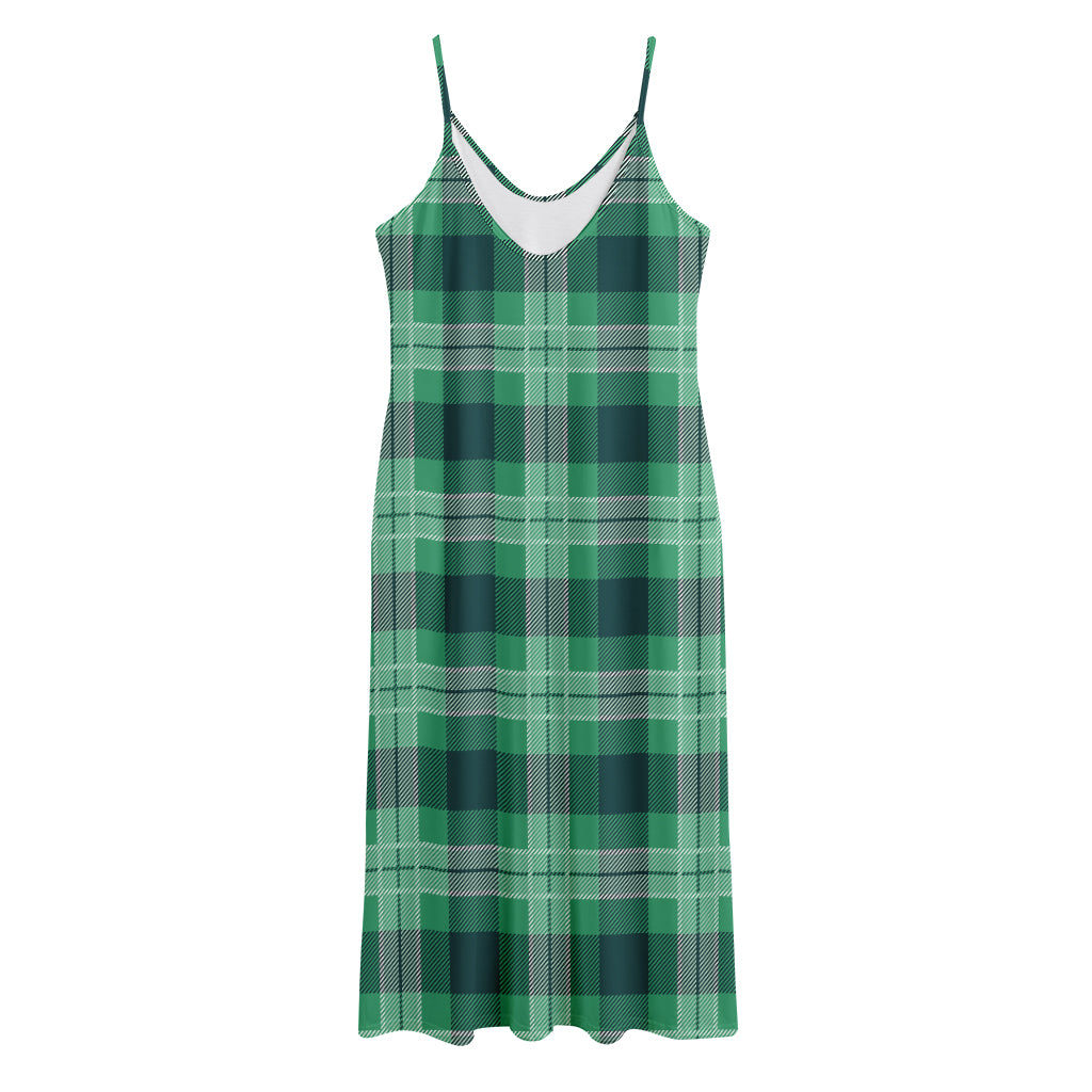 St. Patrick's Day Tartan Print Jersey Midi Cami Dress