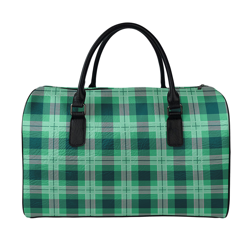 St. Patrick's Day Tartan Print Leather Duffle Bag