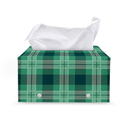 St. Patrick's Day Tartan Print Leather Tissue Box Cover