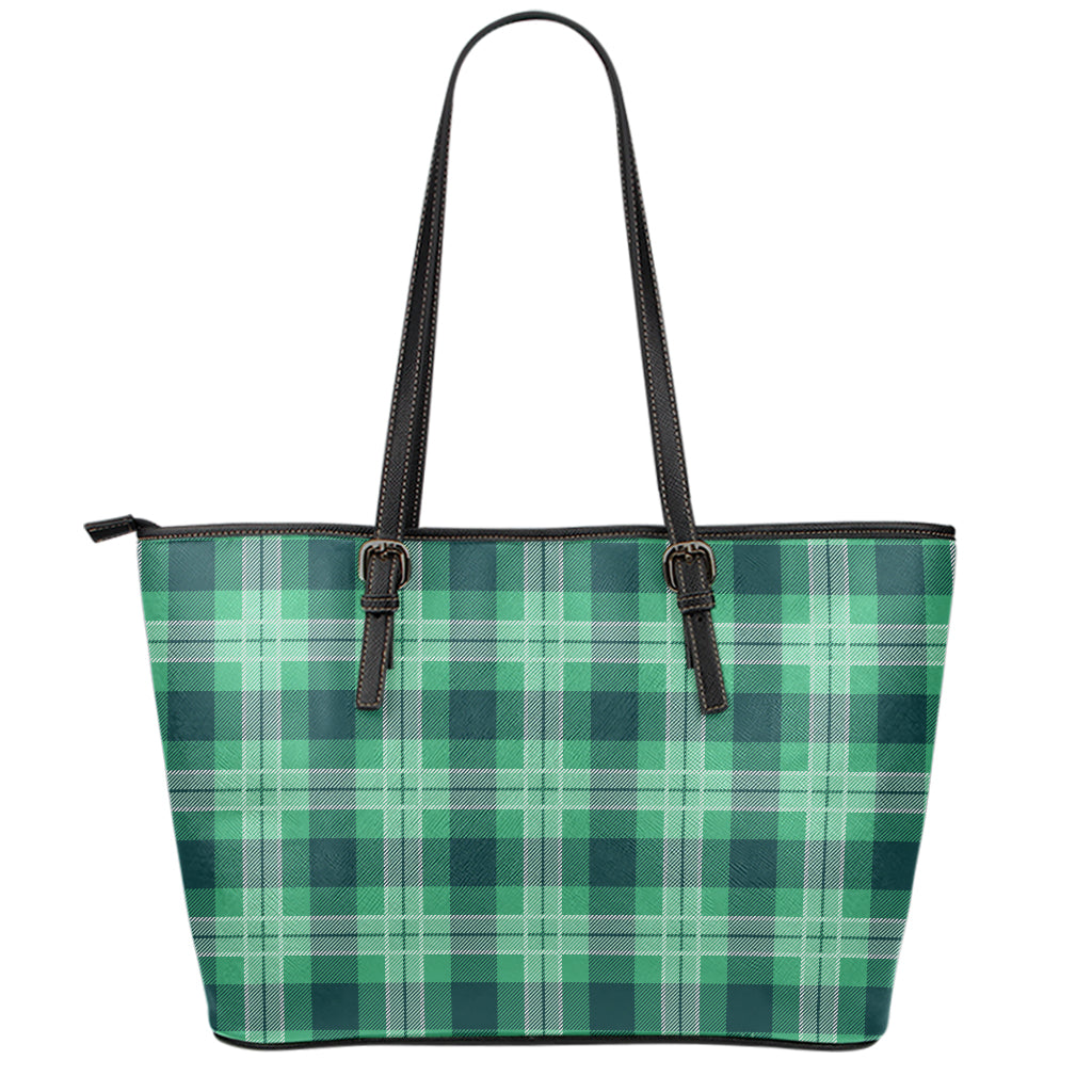 St. Patrick's Day Tartan Print Leather Tote Bag