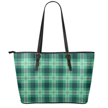 St. Patrick's Day Tartan Print Leather Tote Bag