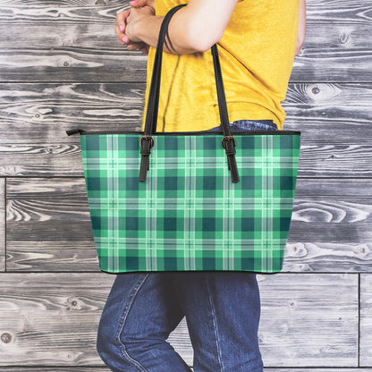 St. Patrick's Day Tartan Print Leather Tote Bag