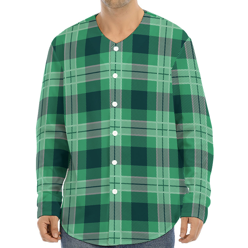 St. Patrick's Day Tartan Print Long Sleeve Baseball Jersey