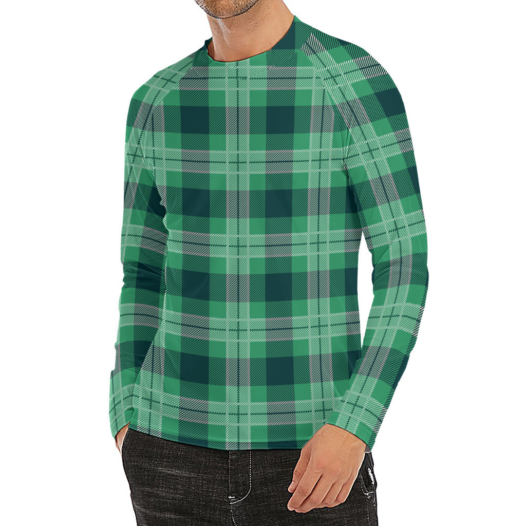 St. Patrick's Day Tartan Print Men's Long Sleeve Rash Guard
