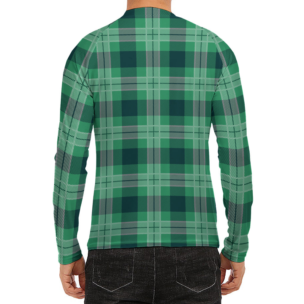 St. Patrick's Day Tartan Print Men's Long Sleeve Rash Guard