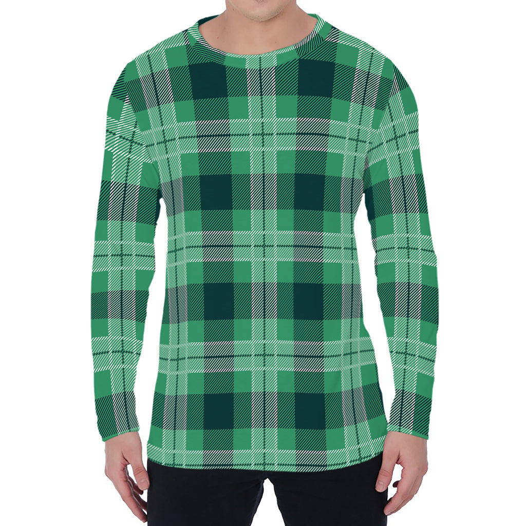 St. Patrick's Day Tartan Print Men's Long Sleeve T-Shirt