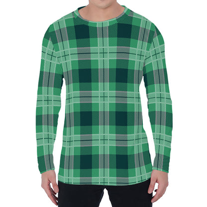 St. Patrick's Day Tartan Print Men's Long Sleeve T-Shirt