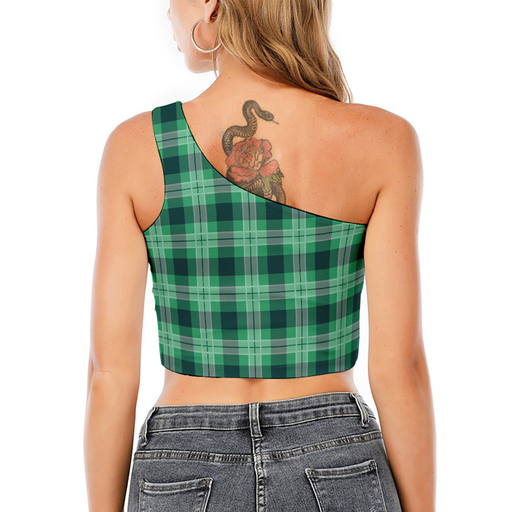St. Patrick's Day Tartan Print One Shoulder Crop Top