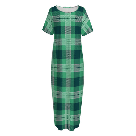 St. Patrick's Day Tartan Print Short Sleeve Long Nightdress