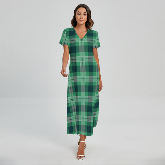 St. Patrick's Day Tartan Print Short Sleeve Maxi Dress