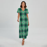 St. Patrick's Day Tartan Print Short Sleeve Maxi Dress