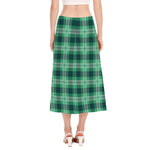 St. Patrick's Day Tartan Print Side Slit Midi Skirt