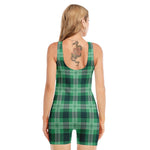 St. Patrick's Day Tartan Print Sleeveless One Piece Swimsuit