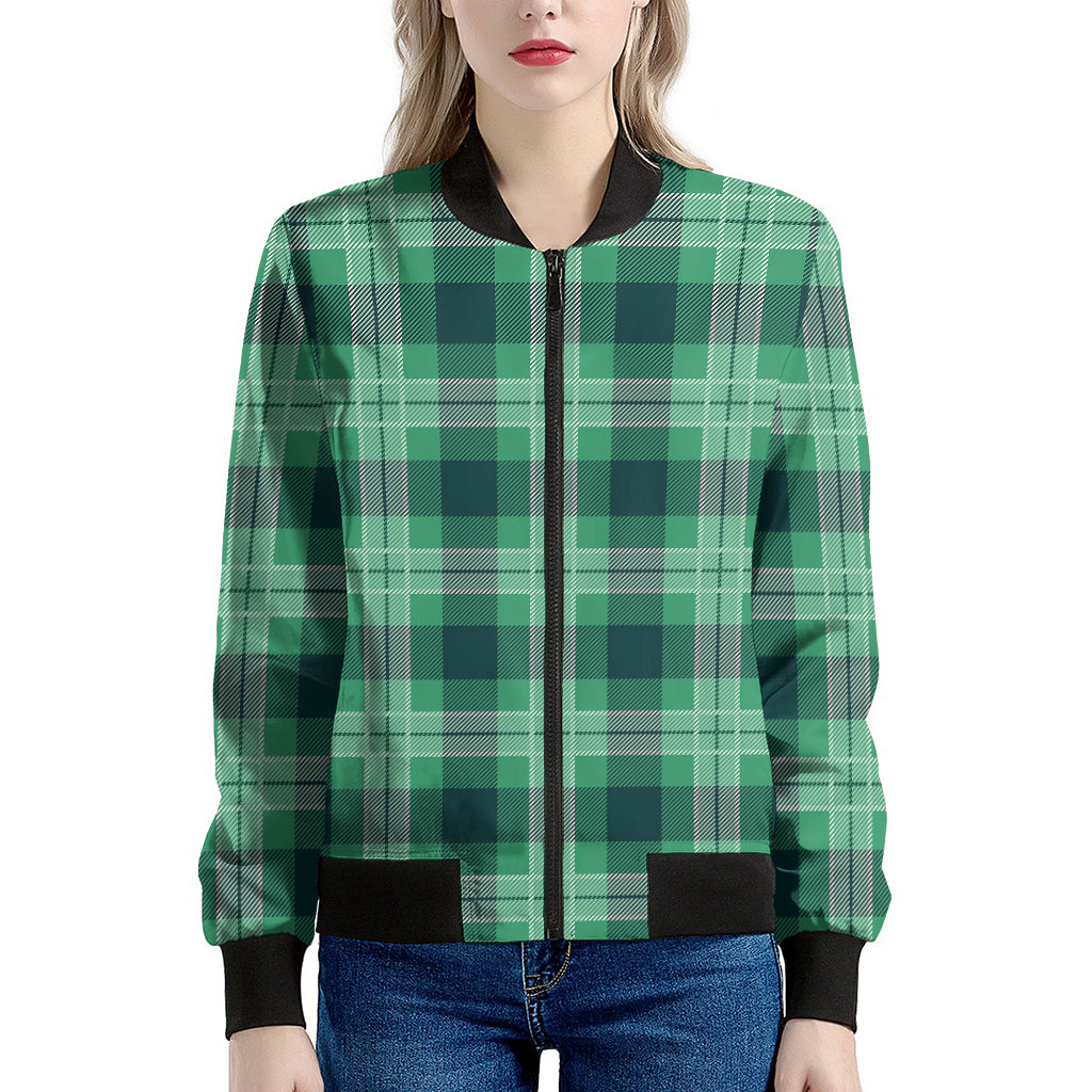St. Patrick's Day Tartan Print Women's Bomber Jacket