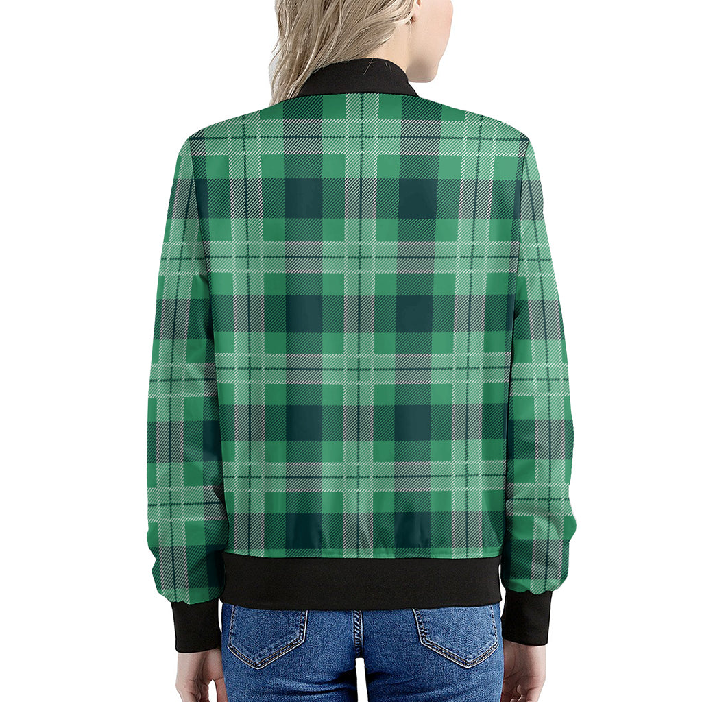 St. Patrick's Day Tartan Print Women's Bomber Jacket
