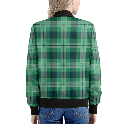 St. Patrick's Day Tartan Print Women's Bomber Jacket