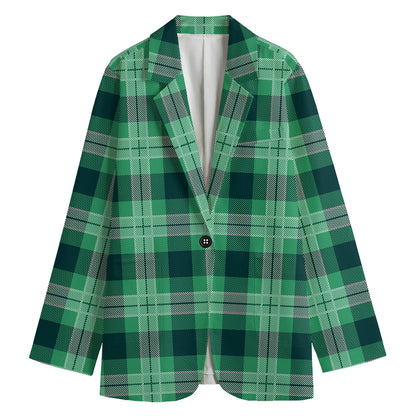 St. Patrick's Day Tartan Print Women's Cotton Blazer