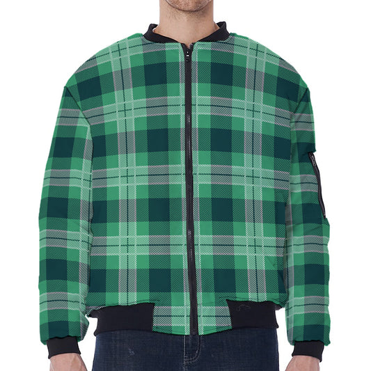 St. Patrick's Day Tartan Print Zip Sleeve Bomber Jacket