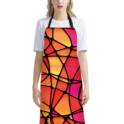 Stained Glass Mosaic Pattern Print Bib Apron With Pocket