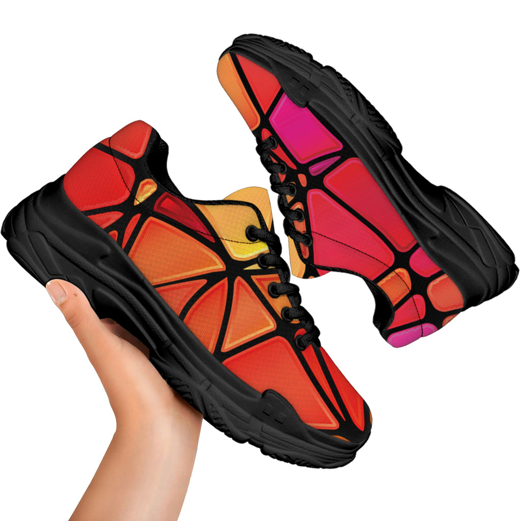 Stained Glass Mosaic Pattern Print Black Chunky Shoes