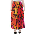 Stained Glass Mosaic Pattern Print Chiffon Maxi Skirt
