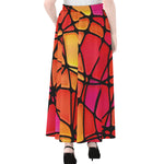 Stained Glass Mosaic Pattern Print Chiffon Maxi Skirt