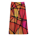 Stained Glass Mosaic Pattern Print Cotton Front Slit Maxi Skirt