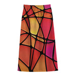 Stained Glass Mosaic Pattern Print Cotton Front Slit Maxi Skirt