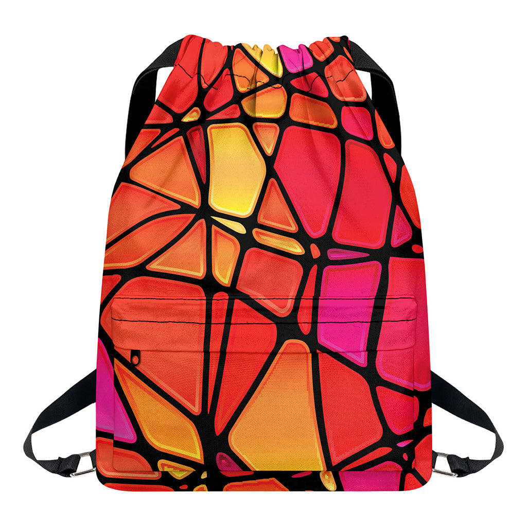 Stained Glass Mosaic Pattern Print Drawstring Backpack