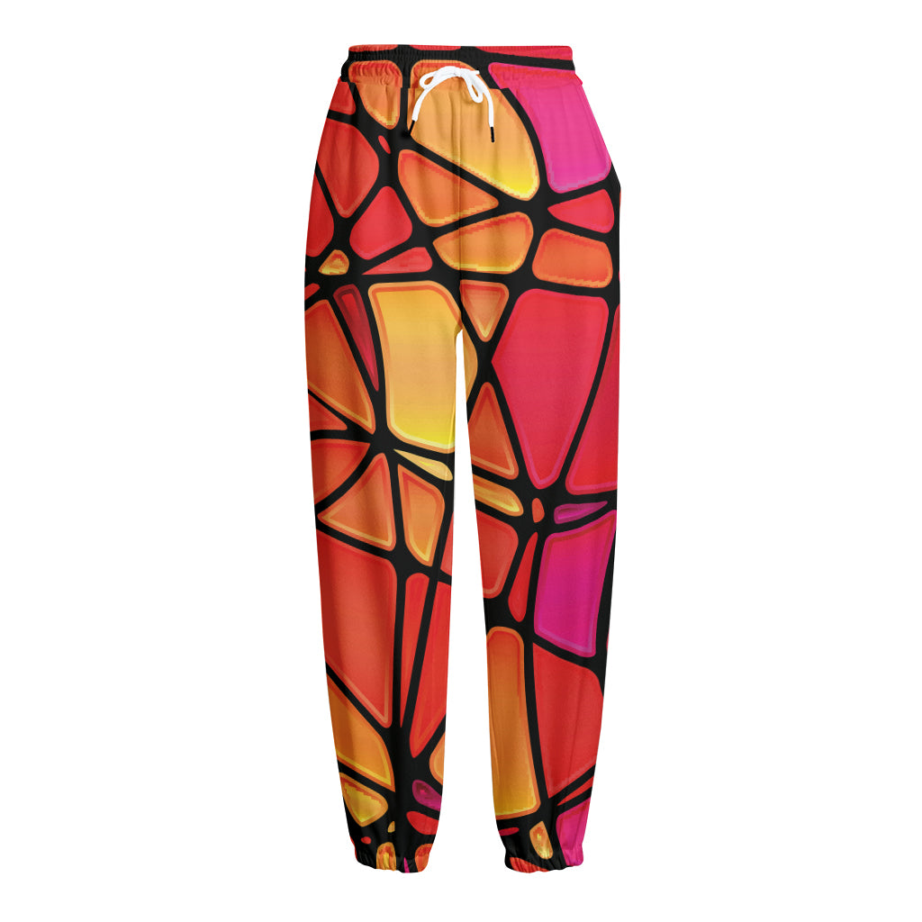 Stained Glass Mosaic Pattern Print Fleece Lined Knit Pants