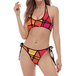 Stained Glass Mosaic Pattern Print Halter Scoop Tie Side Bikini