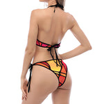 Stained Glass Mosaic Pattern Print Halter Scoop Tie Side Bikini