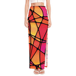 Stained Glass Mosaic Pattern Print High Slit Maxi Skirt