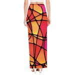 Stained Glass Mosaic Pattern Print High Slit Maxi Skirt