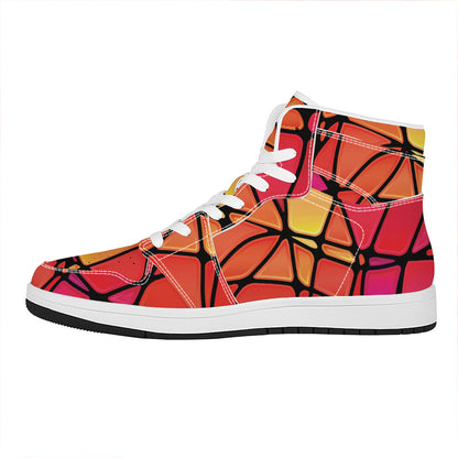 Stained Glass Mosaic Pattern Print High Top Leather Sneakers