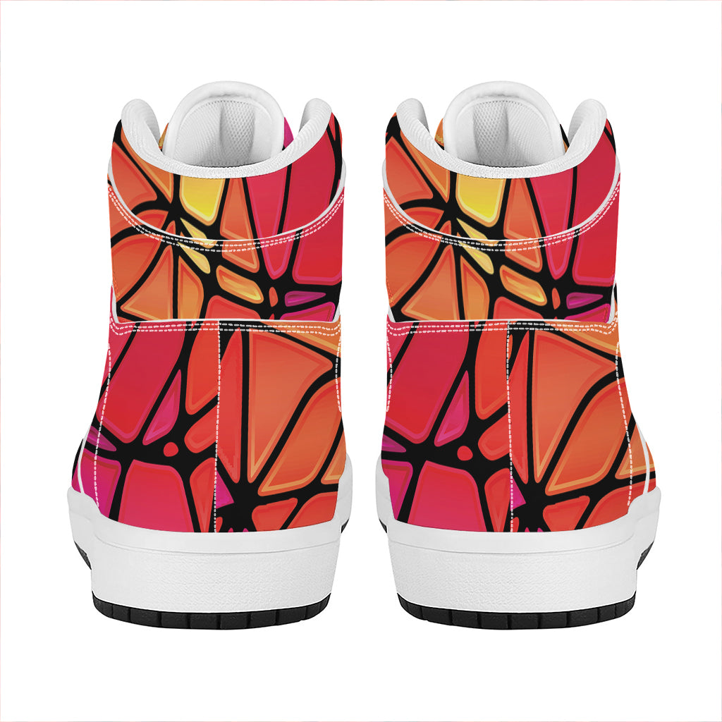 Stained Glass Mosaic Pattern Print High Top Leather Sneakers