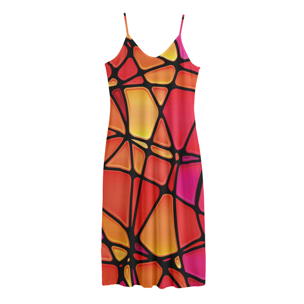 Stained Glass Mosaic Pattern Print Jersey Midi Cami Dress
