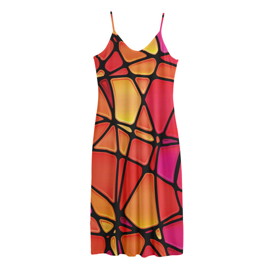 Stained Glass Mosaic Pattern Print Jersey Midi Cami Dress