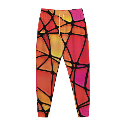 Stained Glass Mosaic Pattern Print Jogger Pants