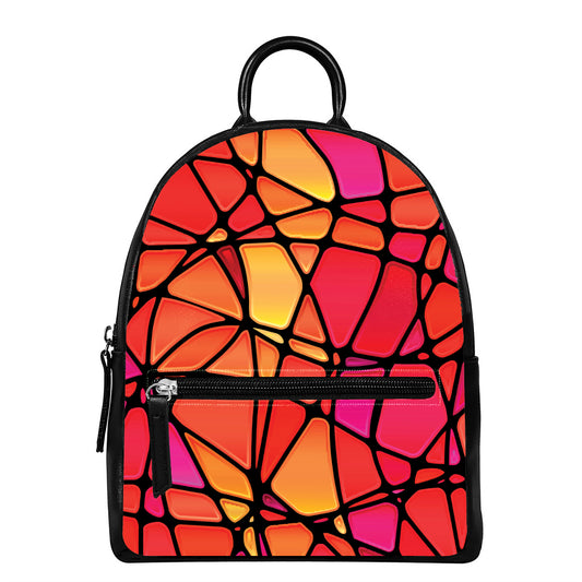 Stained Glass Mosaic Pattern Print Leather Backpack