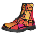 Stained Glass Mosaic Pattern Print Lace-Up Boots