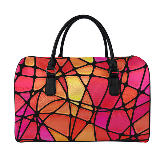 Stained Glass Mosaic Pattern Print Leather Duffle Bag