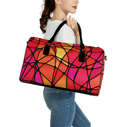Stained Glass Mosaic Pattern Print Leather Duffle Bag