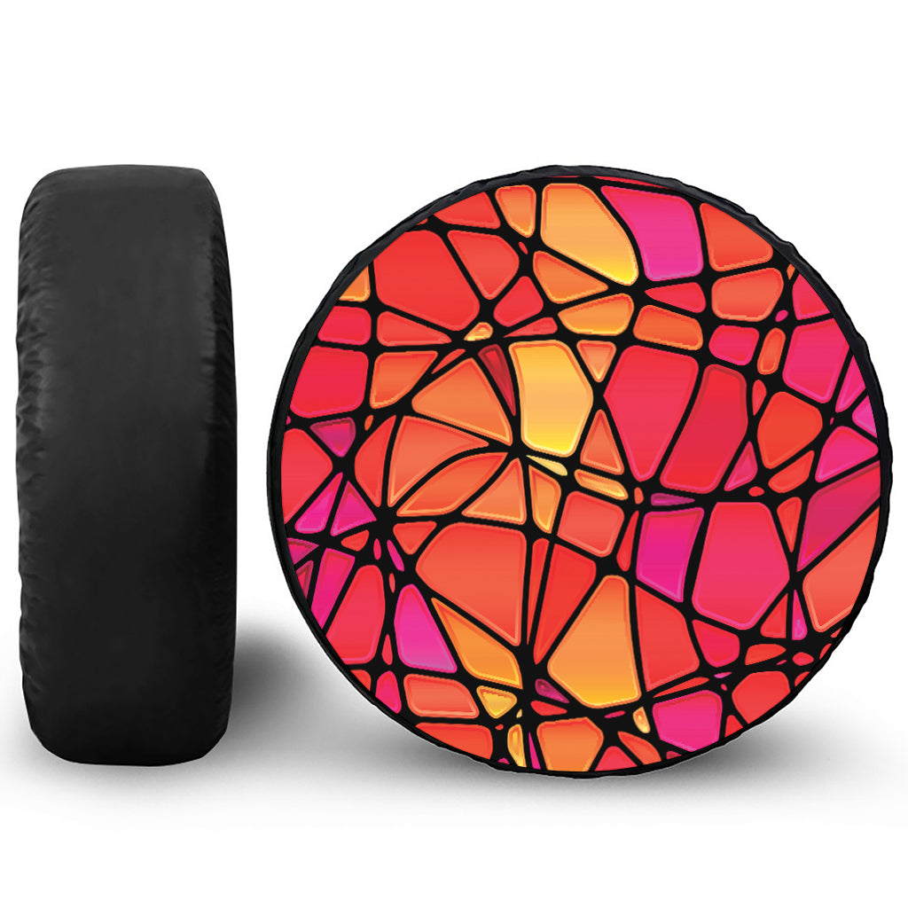 Stained Glass Mosaic Pattern Print Leather Spare Tire Cover