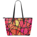 Stained Glass Mosaic Pattern Print Leather Tote Bag With Zipper